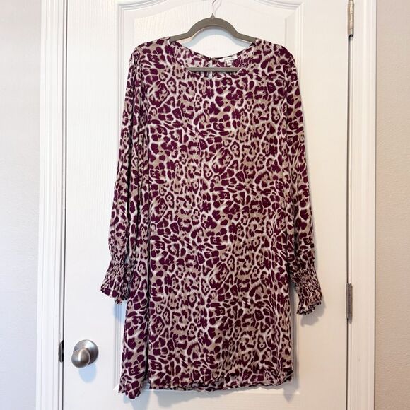Jodifl Women’s Burgundy Leopard Print Shift Dress NWT Size Large - Picture 1 of 11